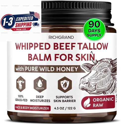 RICHGRAND Beef Tallow for Skin - Whipped and Honey Balm - Grass Fed...