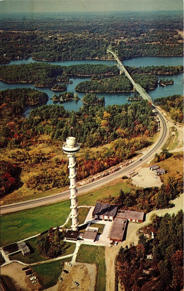 NY 1000 Thousand Islands International Bridge & Skydeck Hill Island Vtg Postcard