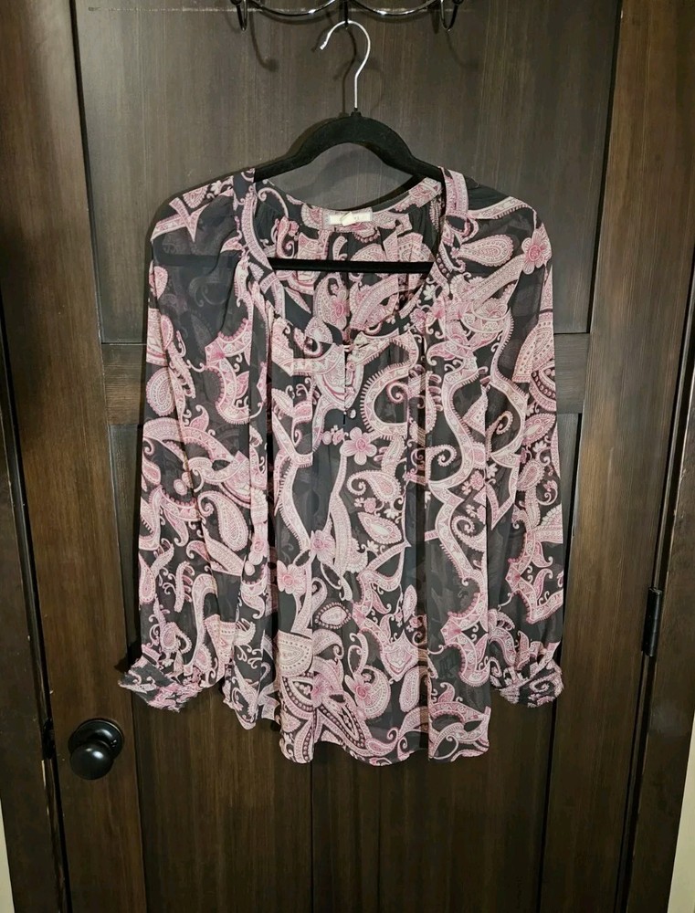 EUC Women's Pleione Paisley Floral Sheer Chiffon Blouse Top Size Medium