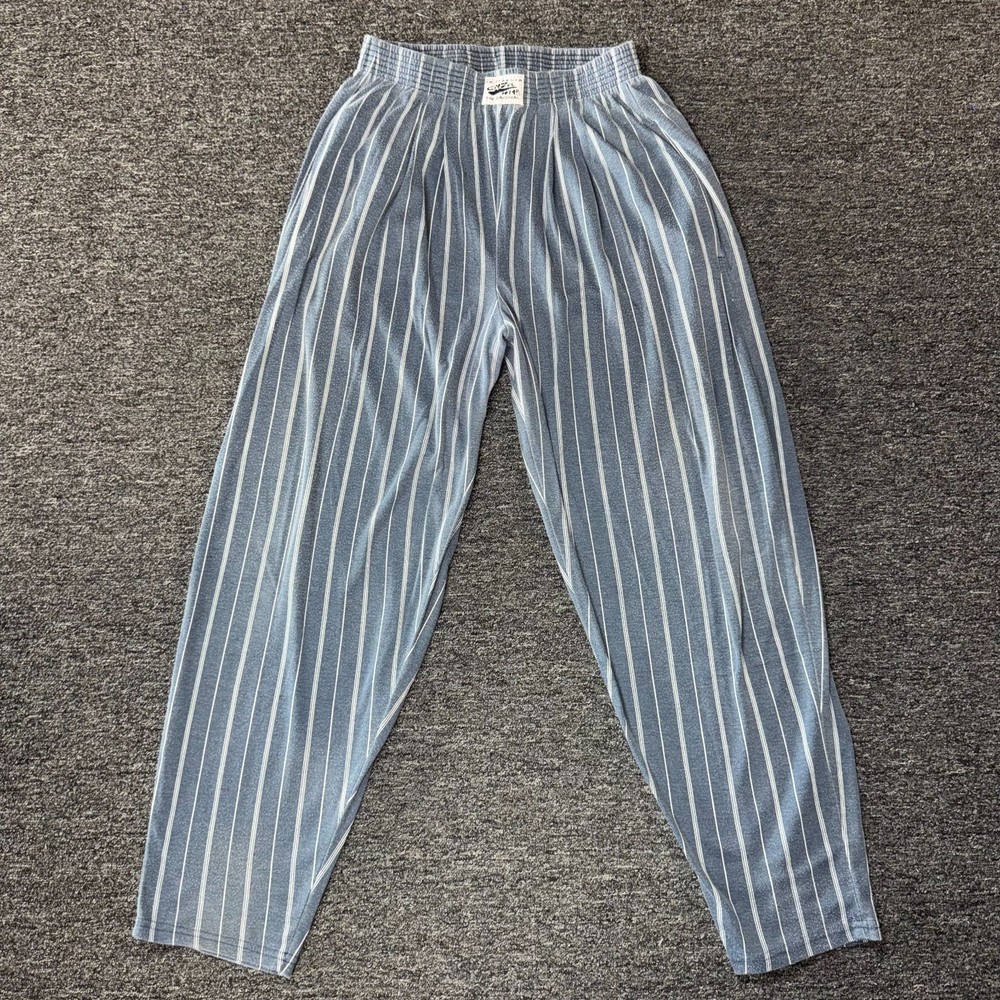 Vintage 90s California Crazee Wear Parachute Pinstripe Hippie Pants - Sz L Blue