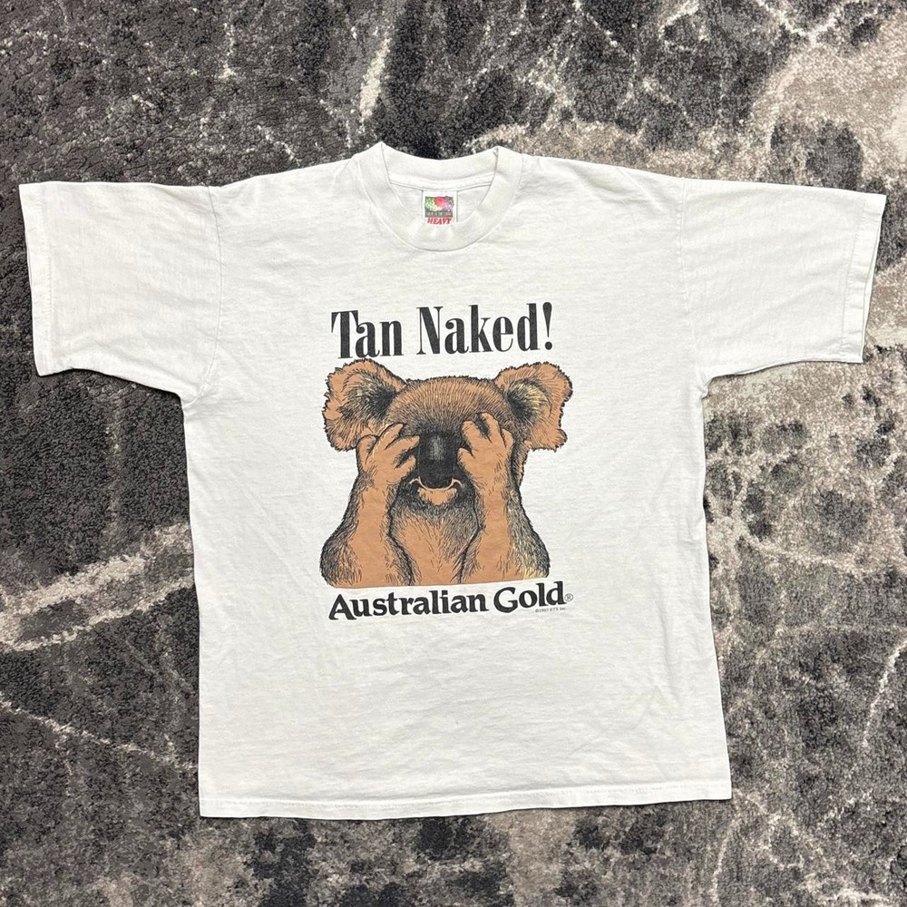 Vintage Art Shirt Mens Large 90s Australian Gold Sunscreen Tanning Funny Humor