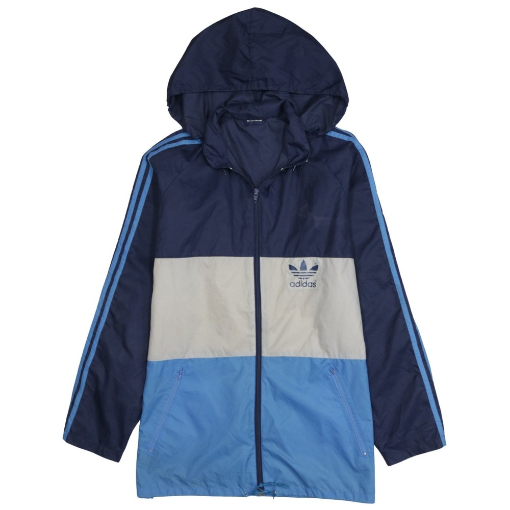 Adidas Mens Windbreaker Jacket Navy Blue Colour Block Trefoil Logo Hooded M