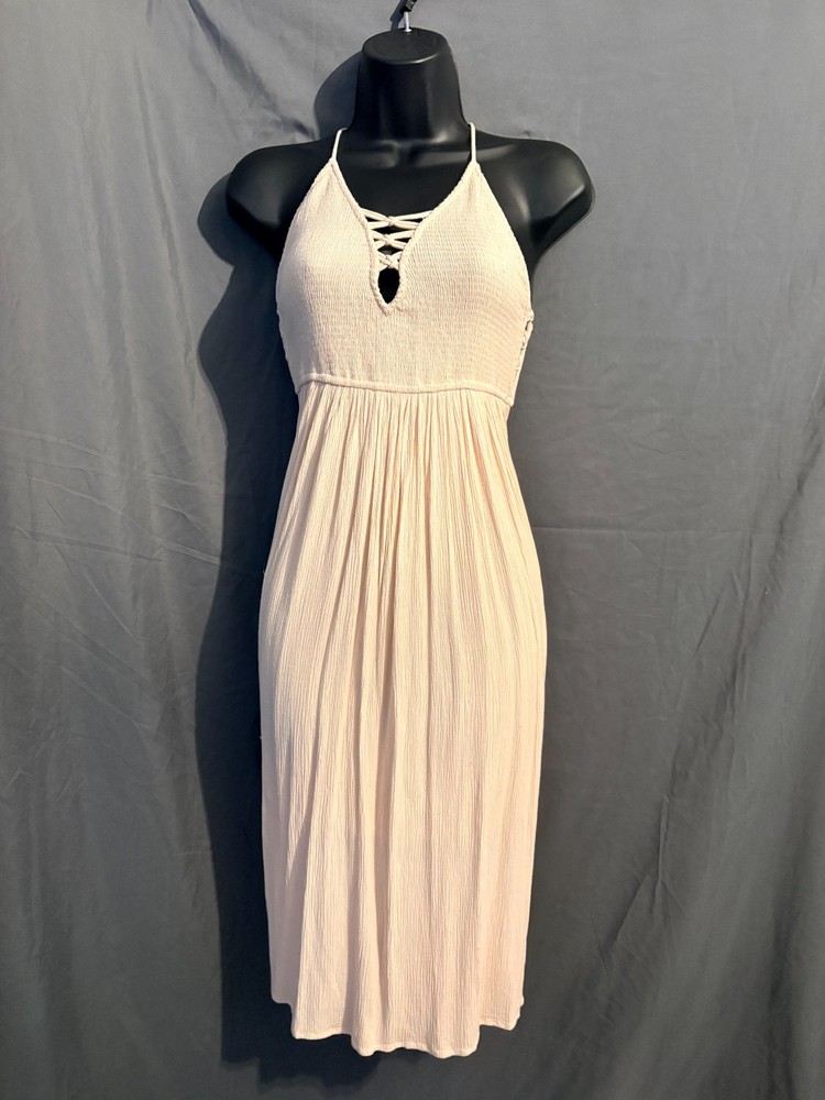 Women's Clothing: F21 Apricot Smocked Lace-Up Tie-Back Midi Sun Dress