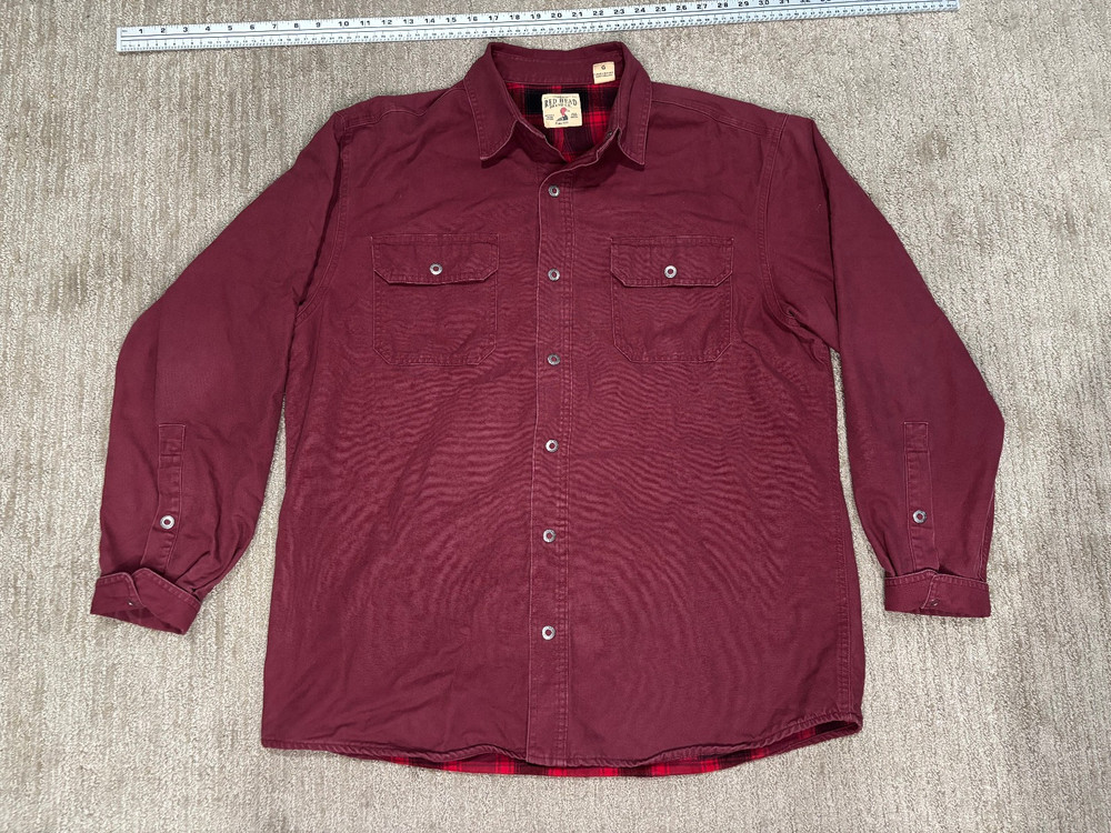 Red Head Mens Jacket Large L Canvas Overshirt Flannel Lined Maroon Red