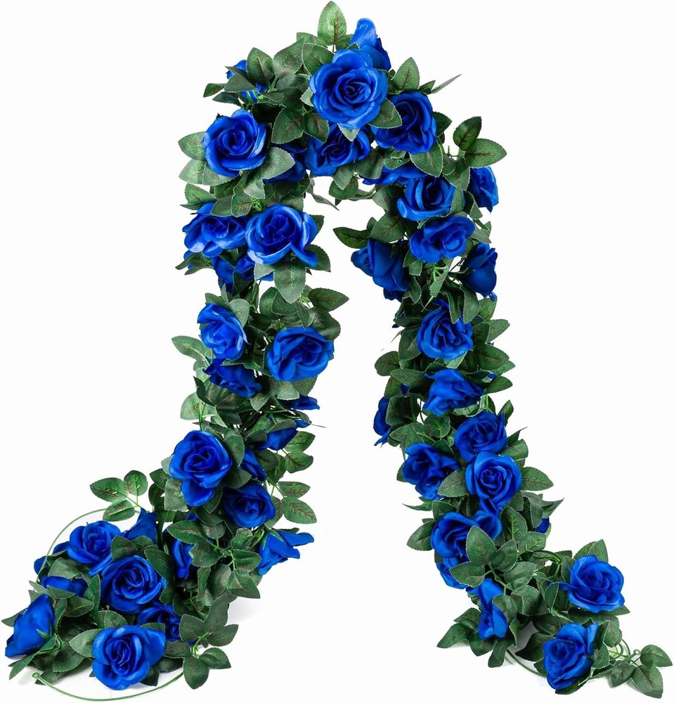 2 Pack (16FT) Artificial Rose Vine Fake Flowers Garland Hanging Silk Rose Ivy...