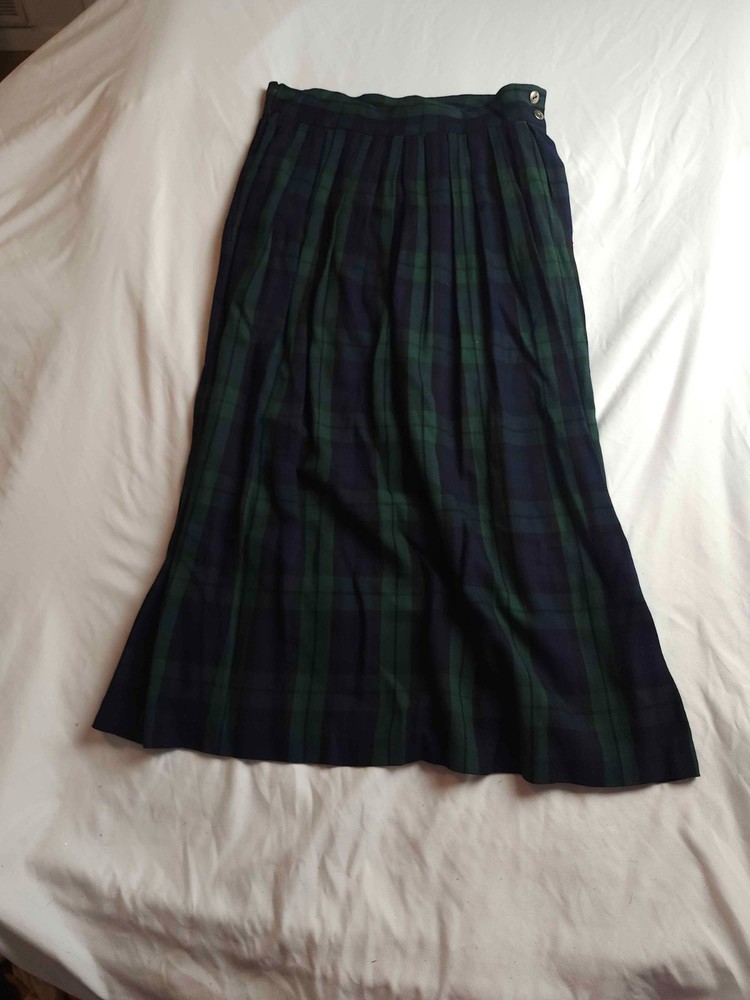Thackery Maxi Skirt Womens Size 12 Blue Green Plaid A-Line Midi Casual Pleated