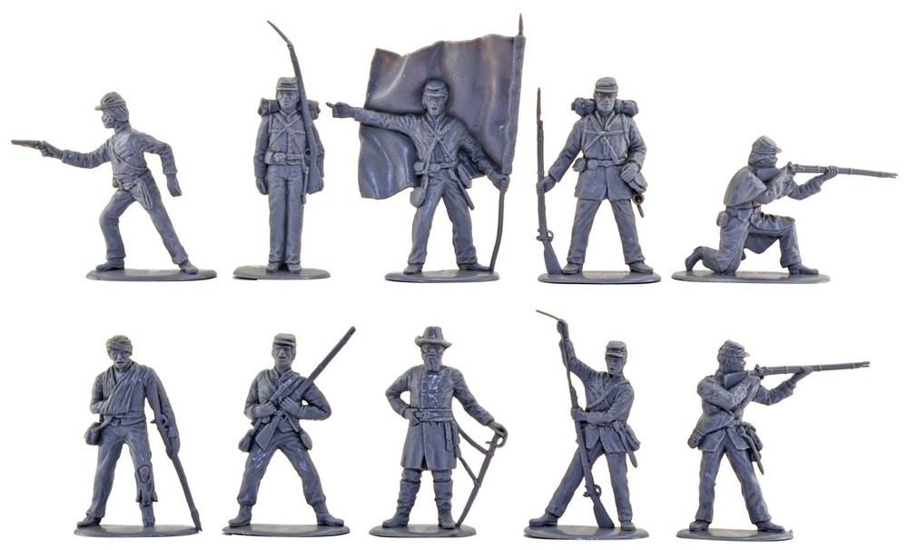 Accurate Union Infantry in REVERSE GRAY COLOR - 10 soft plastic 54mm figures-image