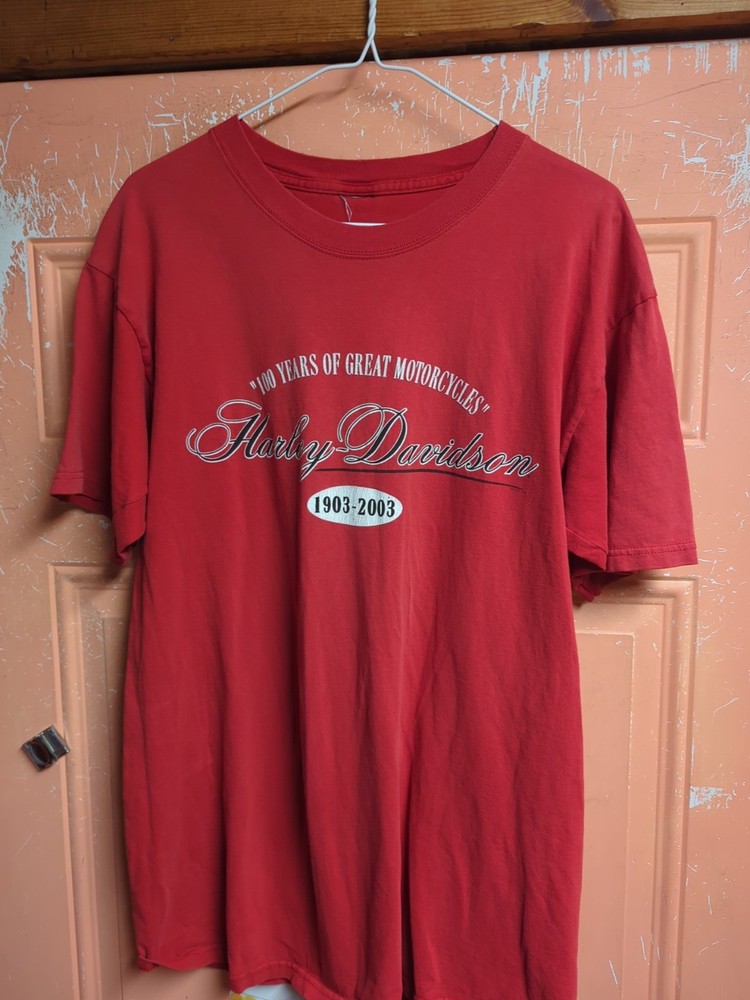 Vintage Y2K Harley Davidson 100 Years 1903-2003 Shirt Red XL Colboch Morristown
