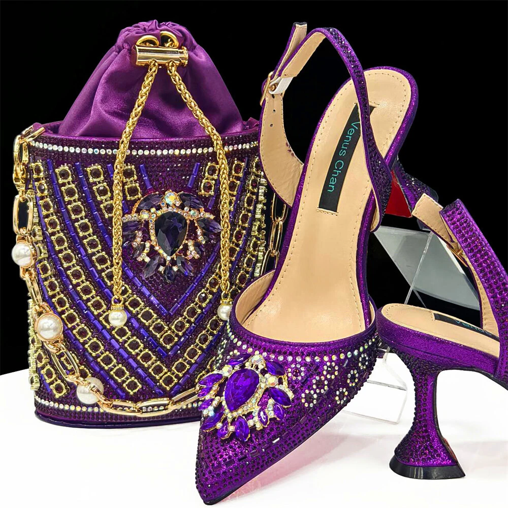 Rhinestone Women's Wedding Sandals Elegant High Heel Shoes with Matching Bag