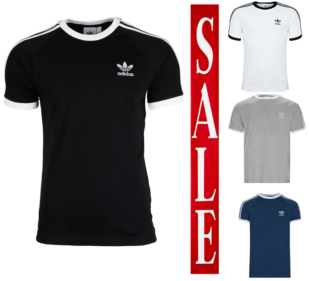 Adidas T Shirt Mens Originals 3 Stripes Cotton Crew Neck Short Sleeve Top Sports