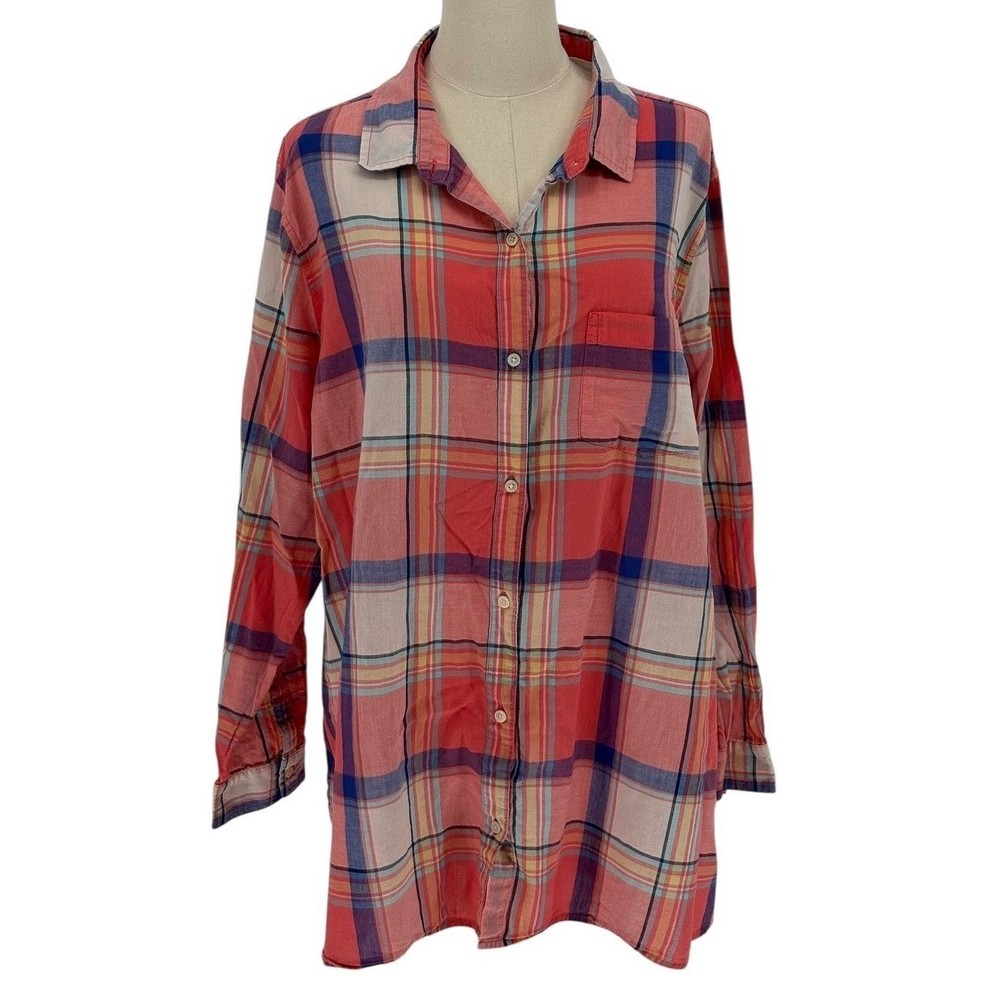 Old Navy 100% Cotton Lightweight Button Up Orange Plaid Shirt (Size 3X)