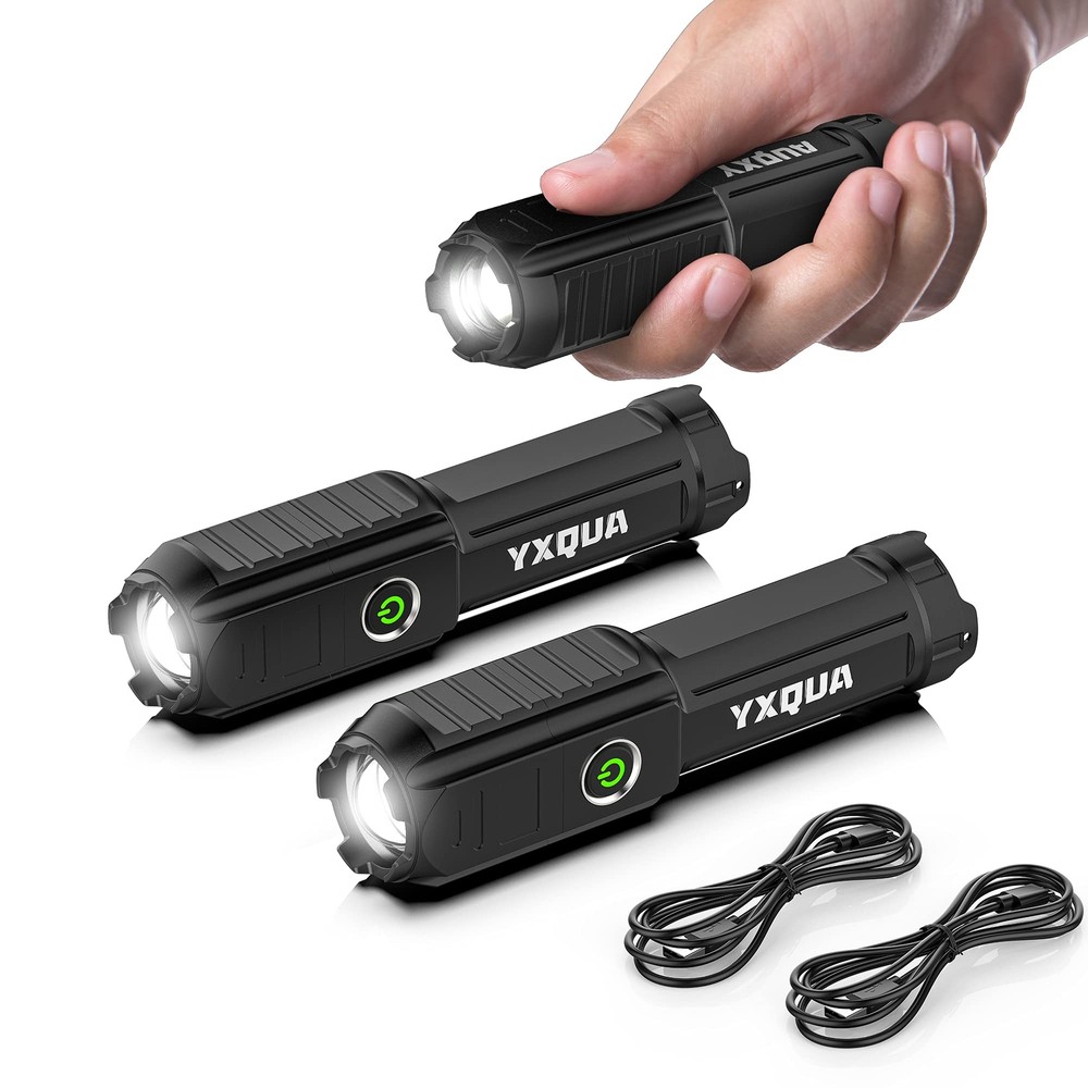2 Pack USB Rechargeable Mini LED Flashlight High Lumen Small Bright Light
