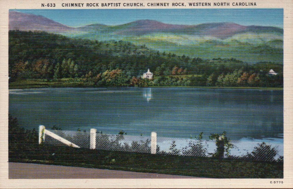 Chimney Rock Baptist Church North Carolina - Old Vintage Standard Linen Postcard