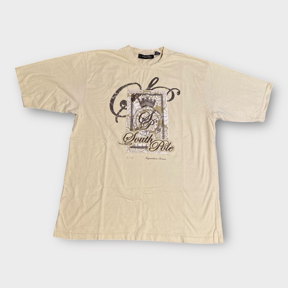 VTG Southpole T-Shirt 2XL Men Beige Crew Neck Cyber Grunge Y2K Jesse Pinkman MMA