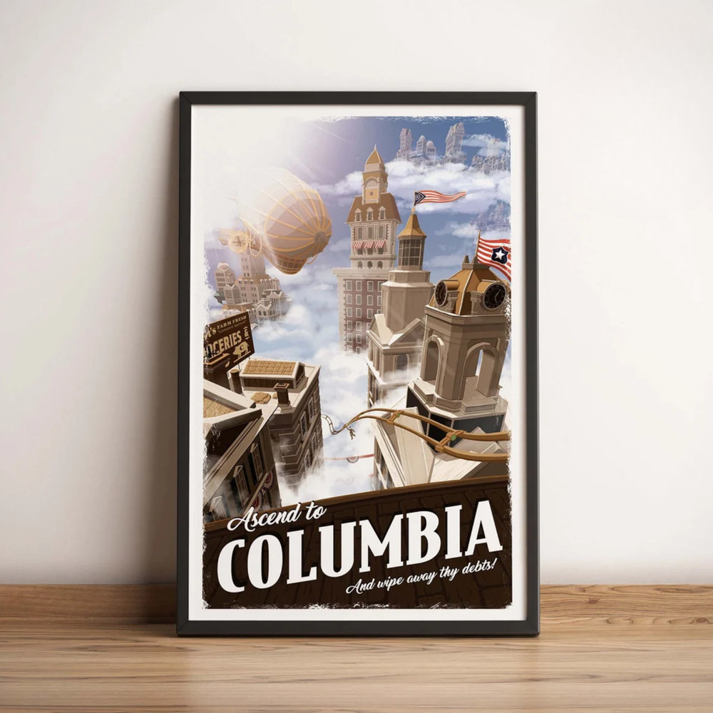 Columbia Bioshock Infinite Poster Retro Travel Gamer Wall Art Canvas