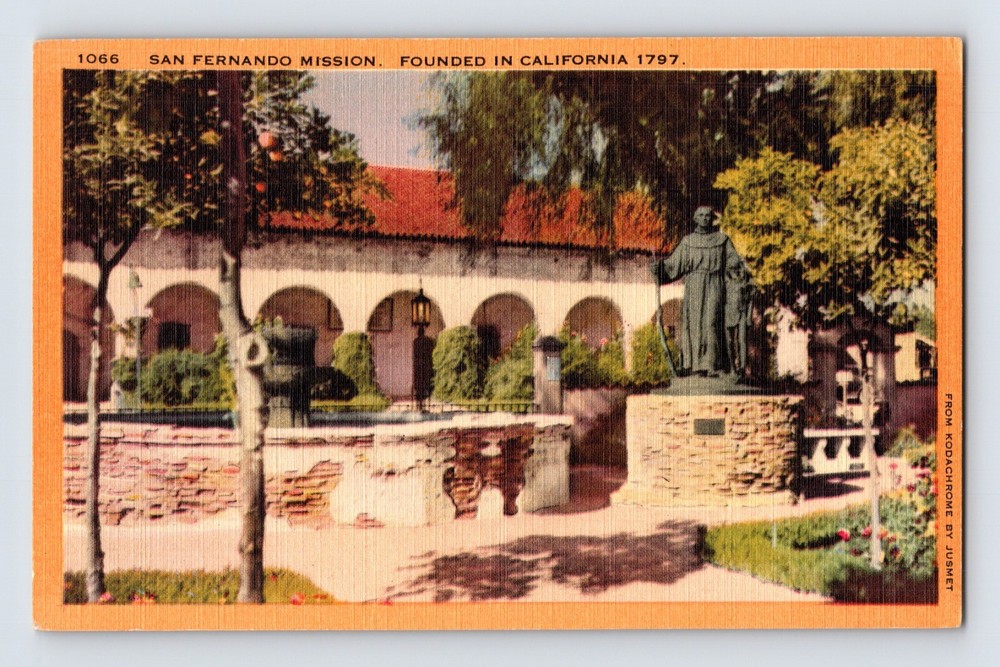 Postcard California San Fernando CA Mission 1940s Unposted Linen