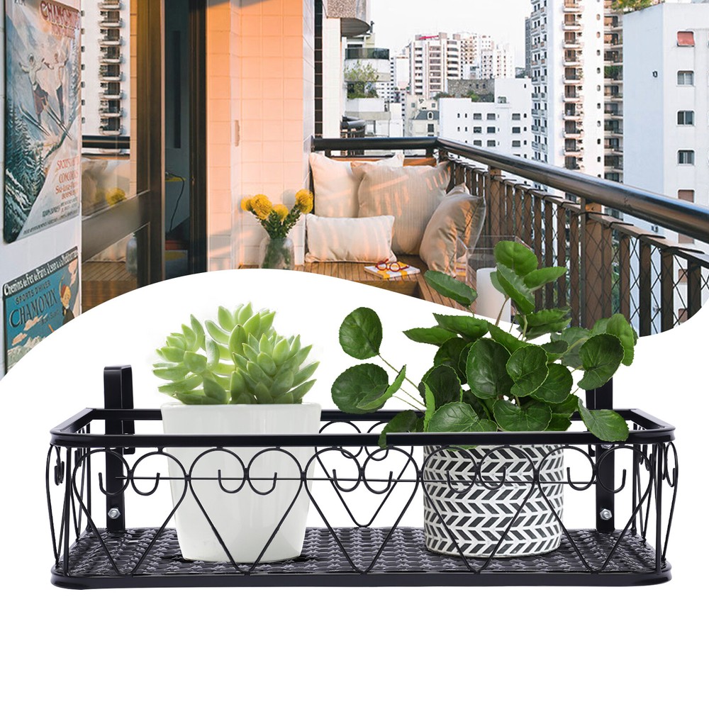 Balcony Railing Hanging Basket Shelf Flower Pot Stand Holder Potted Plants Rack