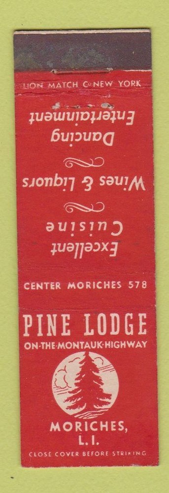 Matchbook Cover - Pine Lodge Moriches LI NY Midget
