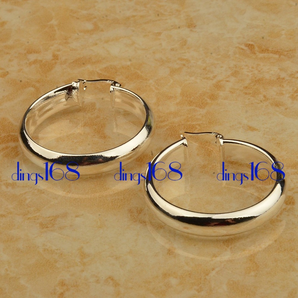 925 Sterling Silver 30mm Medium Flat Round Hoop Earrings HG2