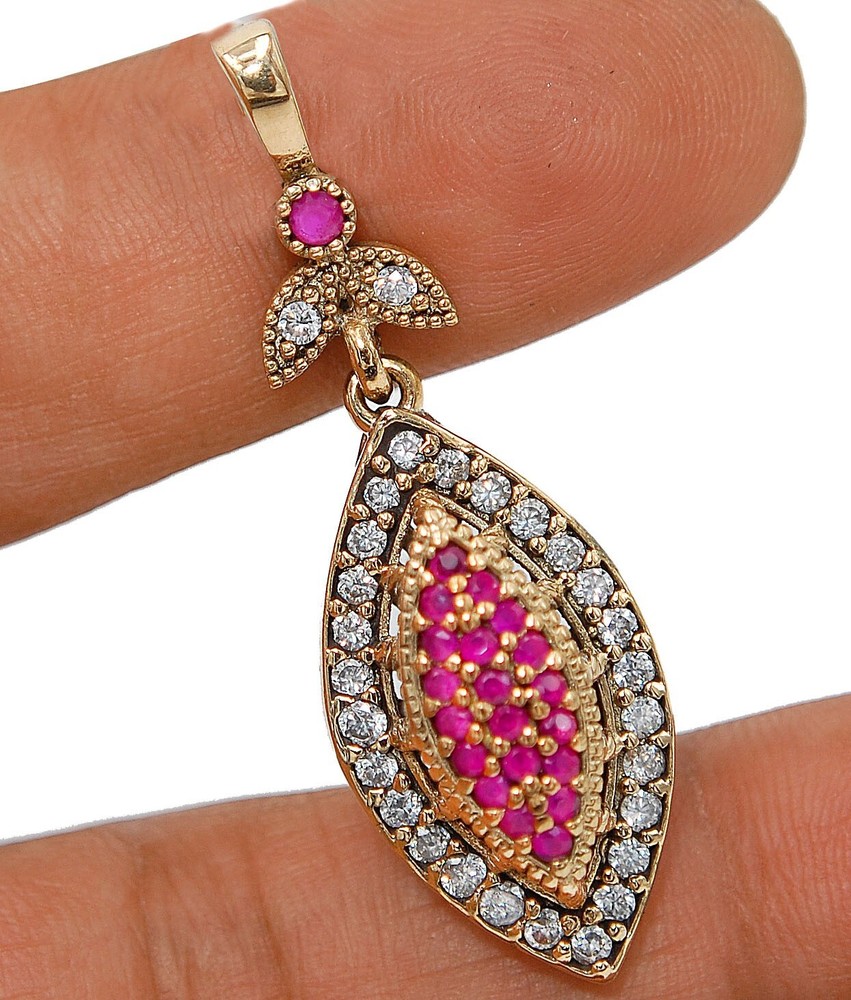 Sterling Silver Ottoman Style 3CT Treated Ruby Topaz Pendant TC1