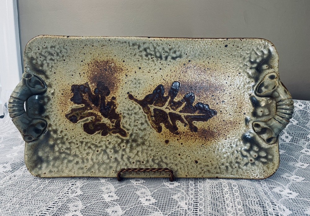Mad Dabbers Pottery Rectangular Tray Handmade - North Carolina Leaves