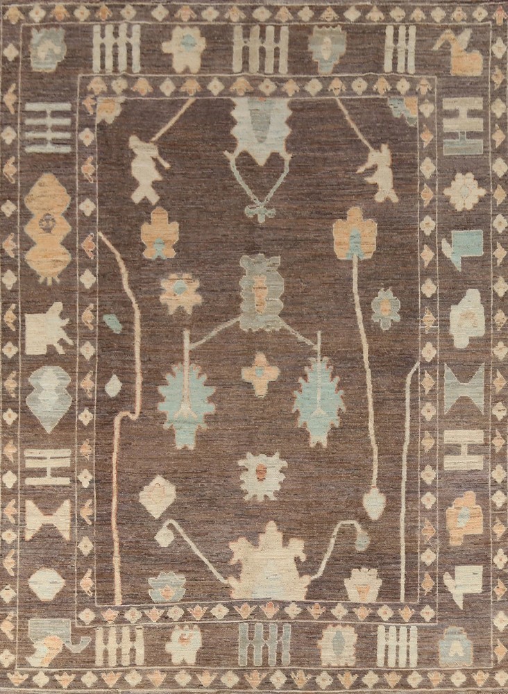 Hand Knotted Oushak Rug Red Rust Wool Turkish Pomegranate Pattern Area Carpet