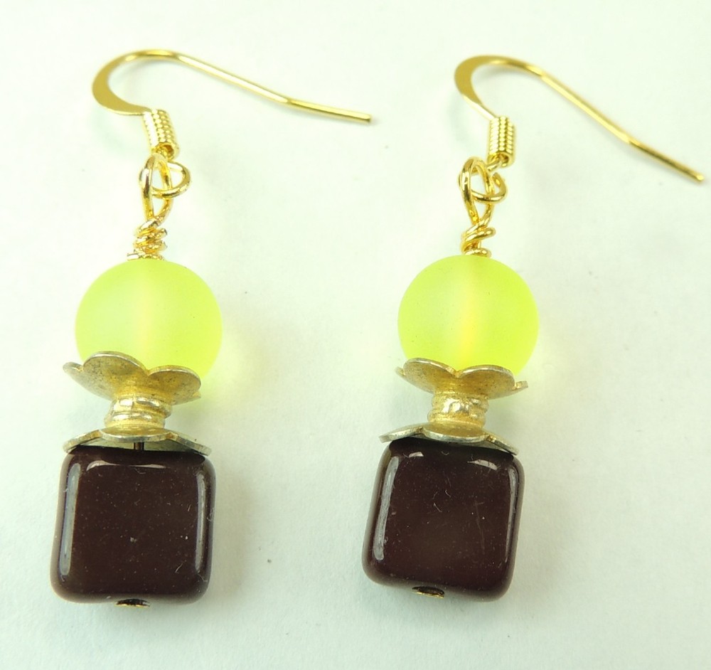 Maroon Czech Earrings with Frosted Beads Handmade Chic Jewelry