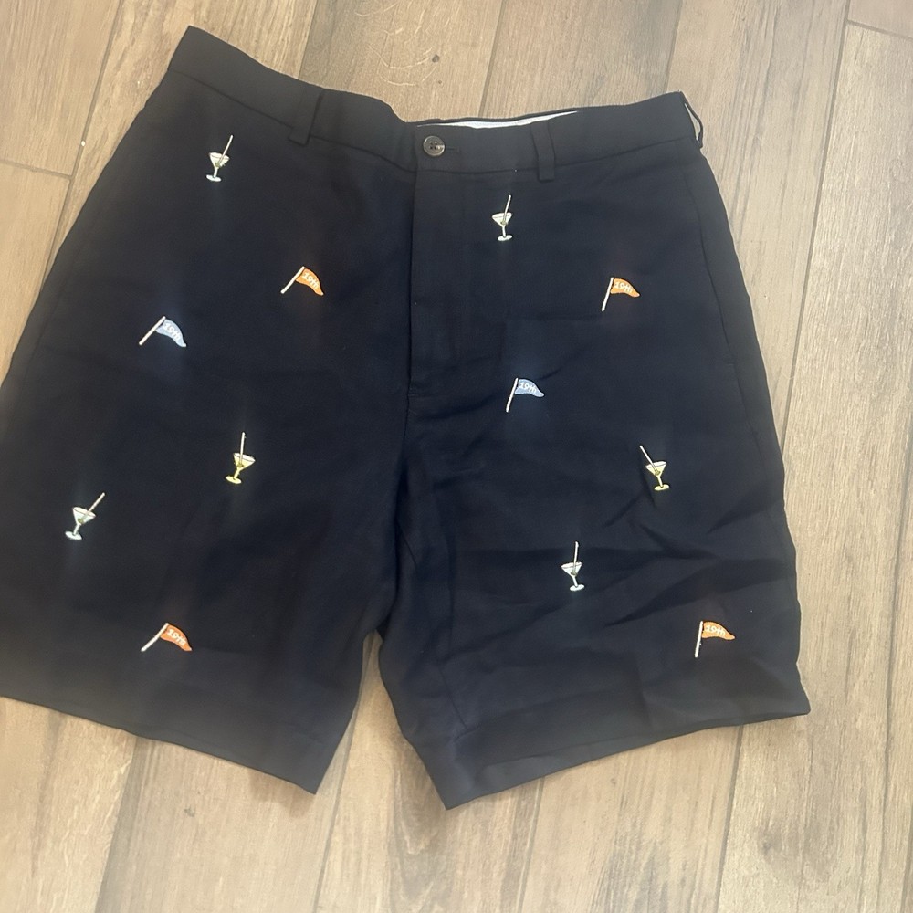 Brooks Brothers Country Club Linen Shorts Men’s 36 Navy Martini Golf Embroidered