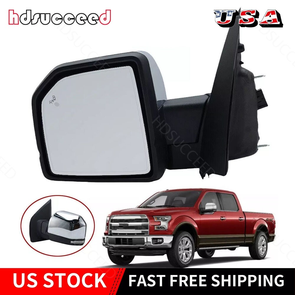 Power Folding Mirror Chrome For 2015-2020 Ford F-150 Left w/ Memory Blind Spot