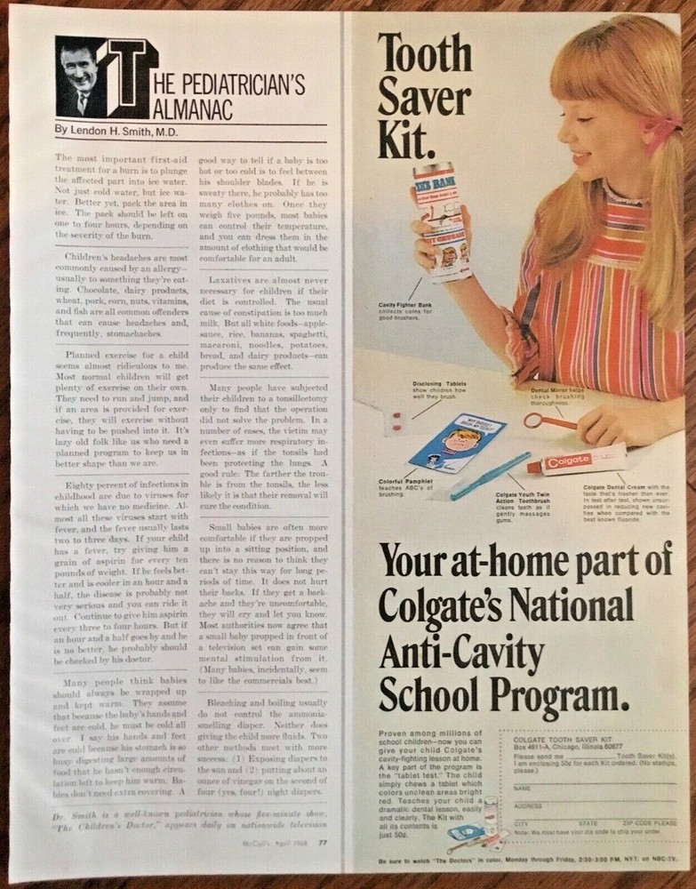 Colgate Tooth Saver Kit print ad 1968 orig vintage art retro 1960s decor offer