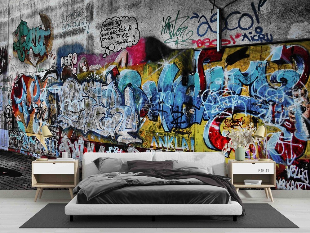 3D Graffiti Abstract Art Color Self-adhesive Removeable Wallpaper Wall Mural1-image