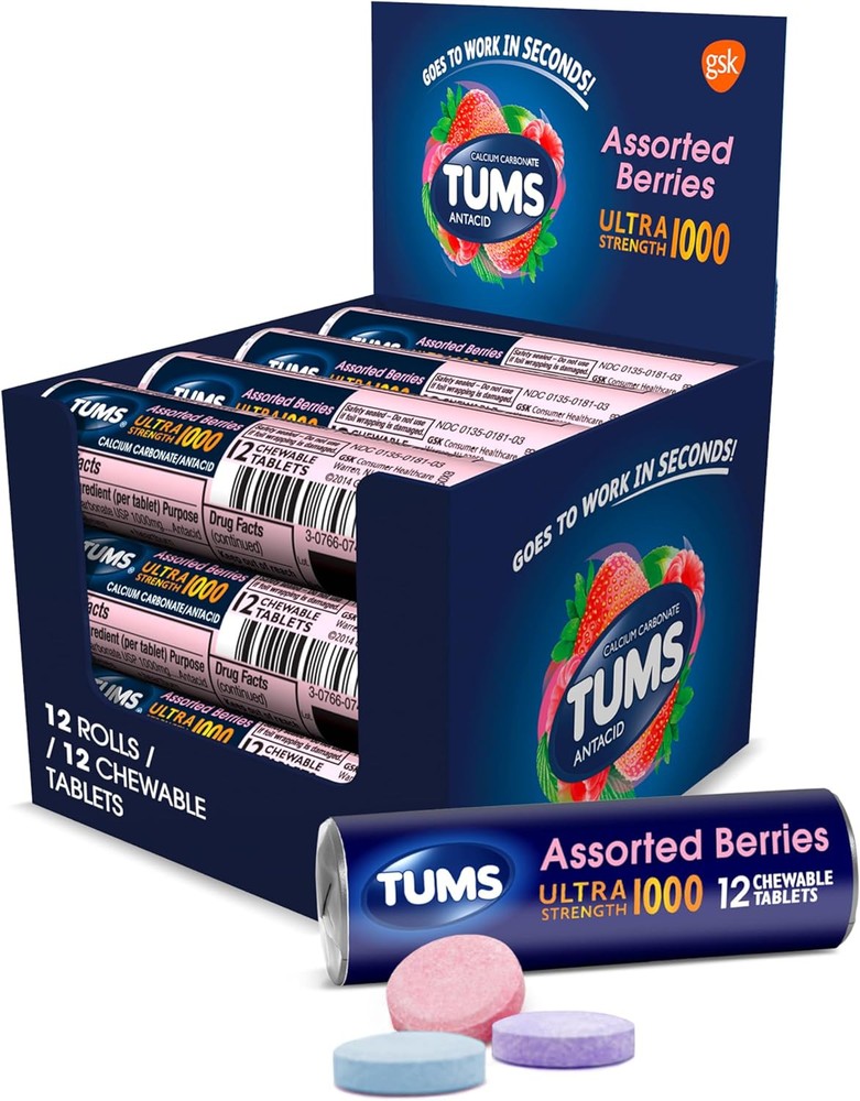 Ultra Strength Tums Antacid 1000mg Assorted Berry 12 Tablets 12-Pack