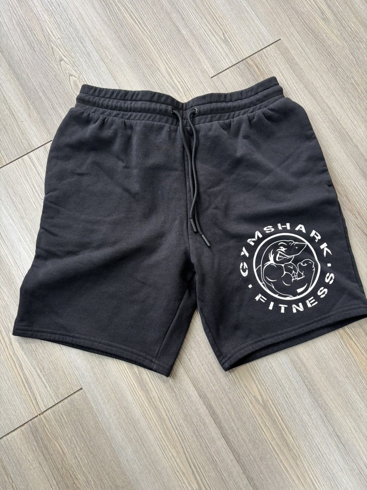 Gymshark Shorts Mens Medium Black Legacy 7” Lifting Club Shark Gym Fleece