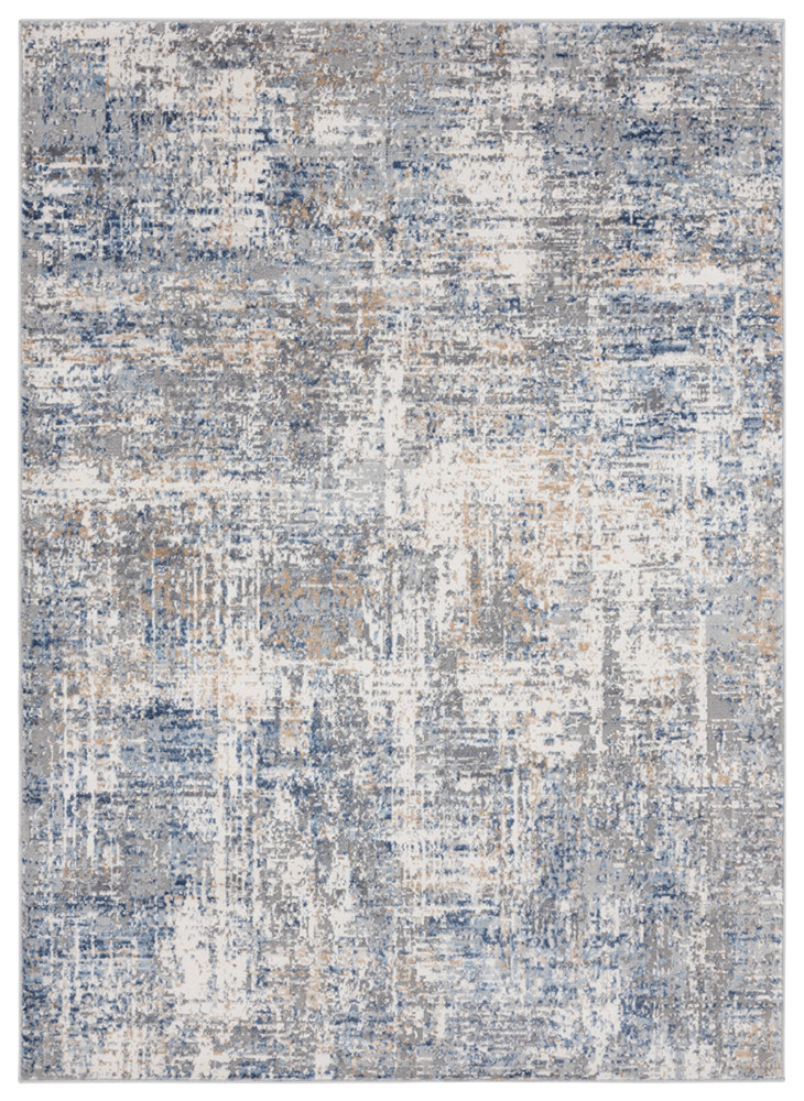 Vintage Blue Scratched Faded Abstract Area Rug 7'10