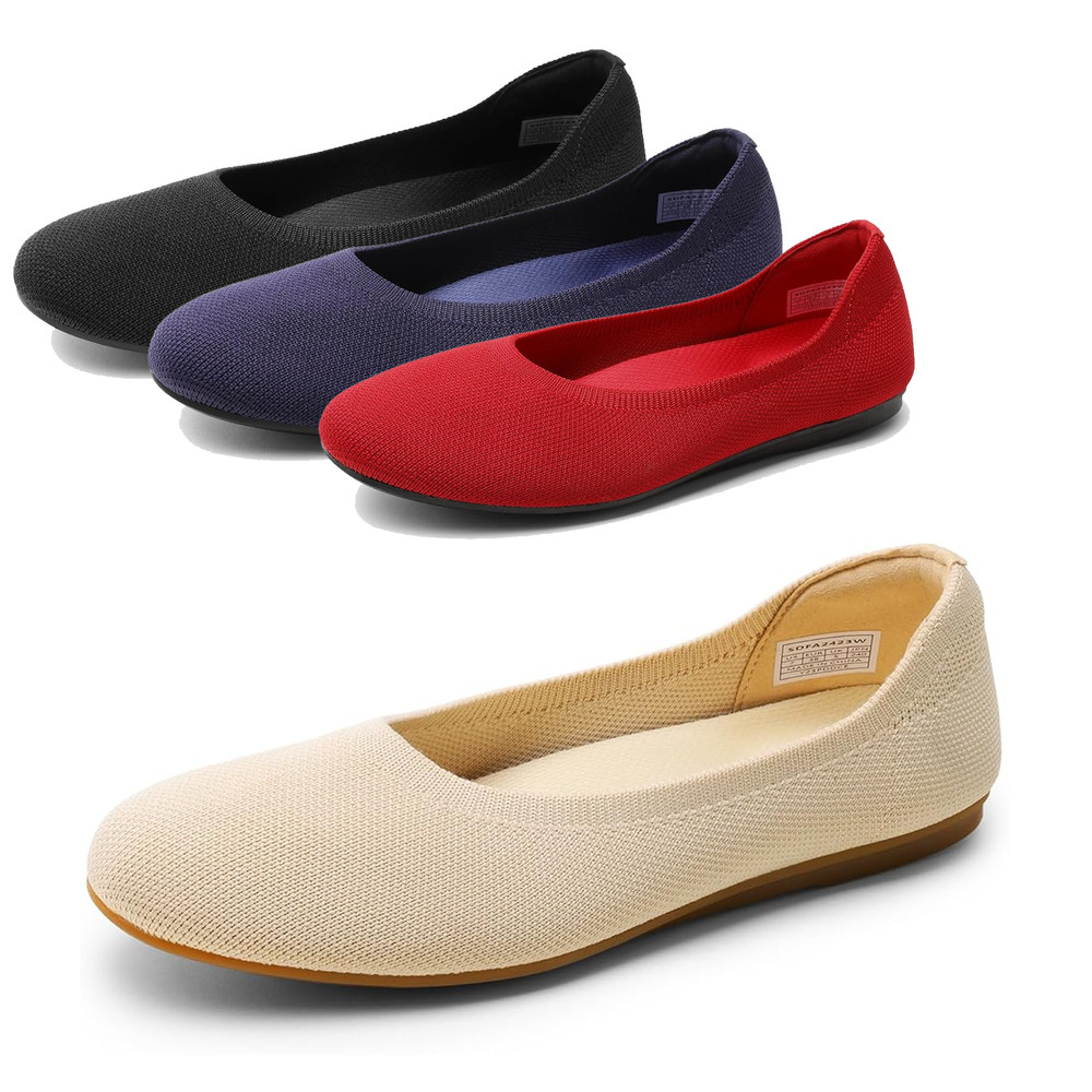 Women Foldable Knit Ballet Flats Slip On Casual Comfortable Office Flat Shoes