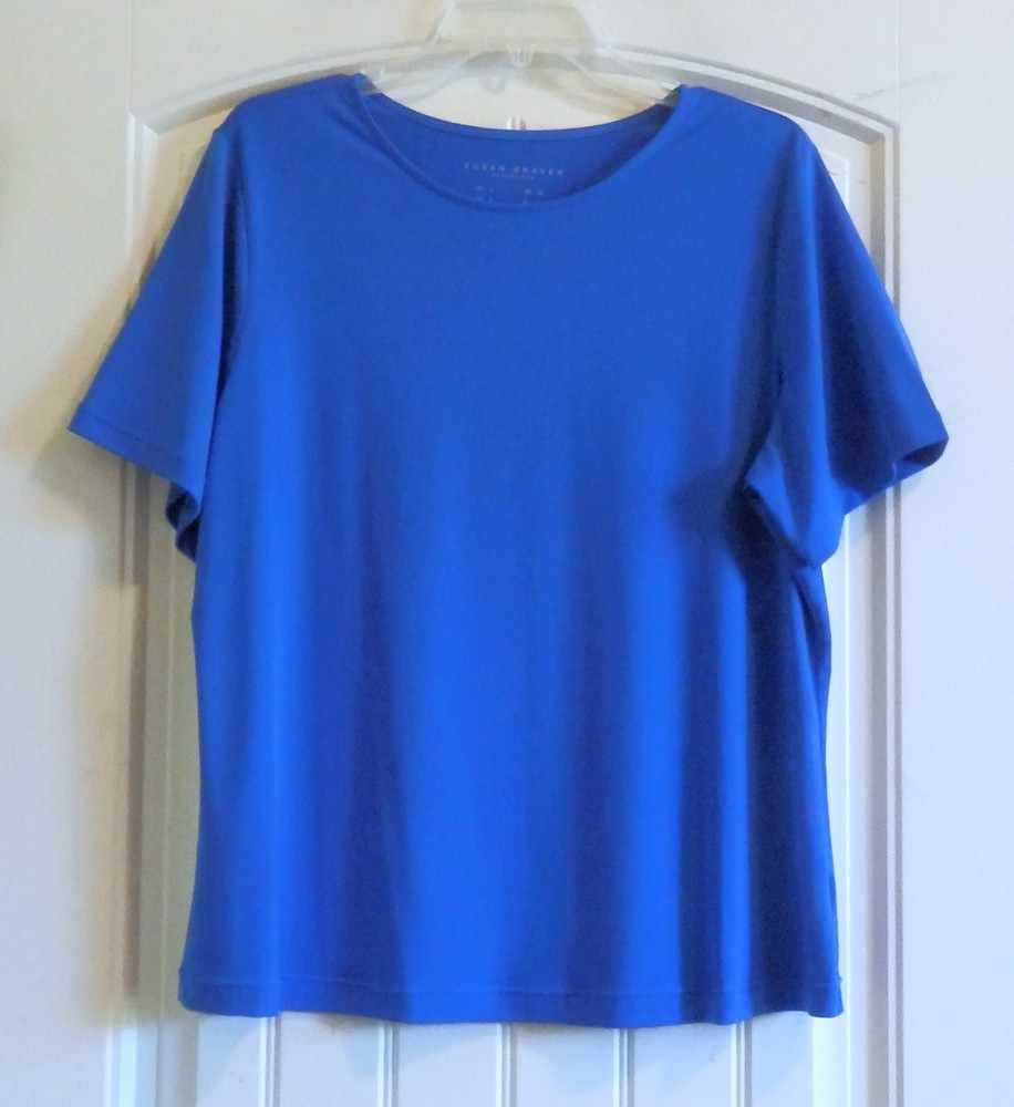 Susan Graver QVC Essentials Women's Liquid Knit Blue Blouse Top SZ L