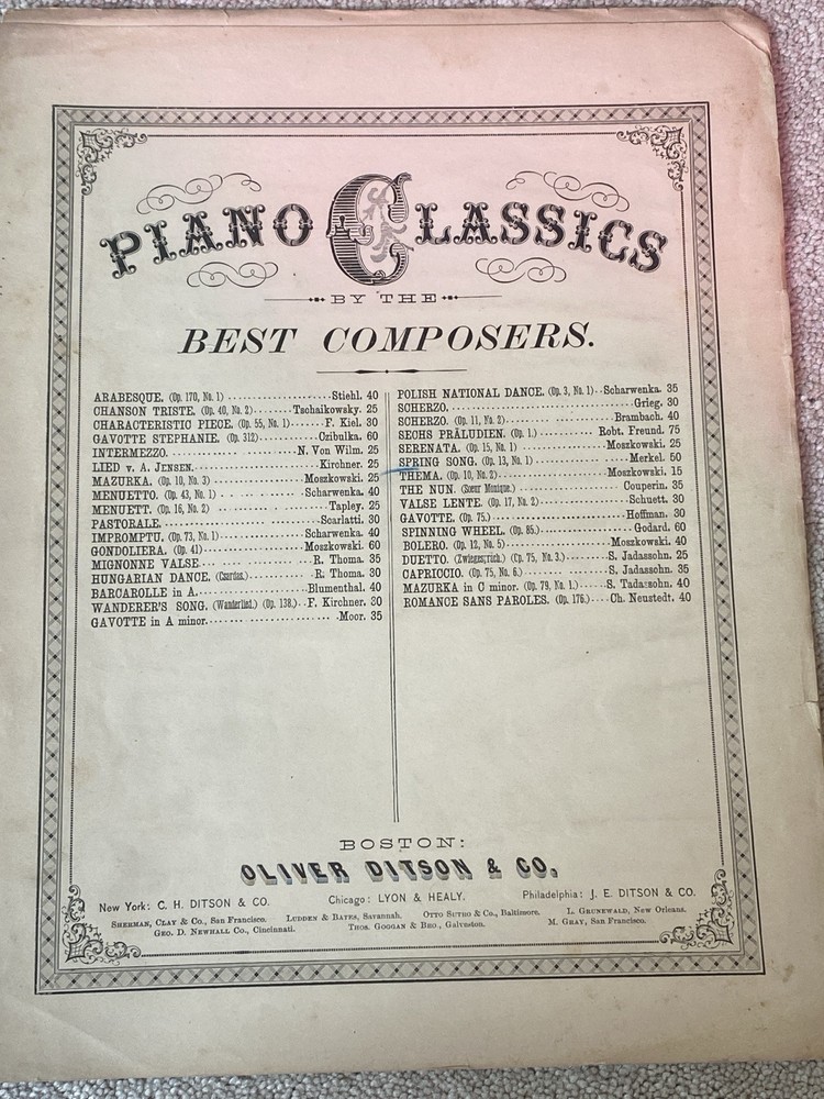 1884 SPRING SONG Antique Sheet Music PIANO SOLO by G. Merkel, Op 13. No 1
