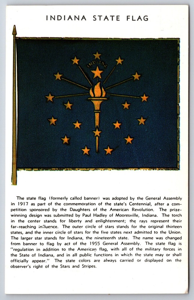 Indiana State Flag~Liberty Torch In Center W/ Rays & Stars~Koppel Vintage PC