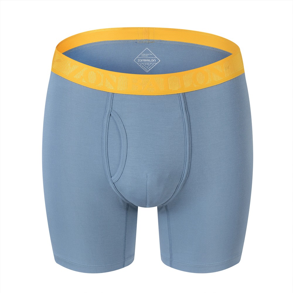 Mens Long Boxer Briefs Bamboo Underwear Soft Comfort Fit Open Fly Stretch Boxers