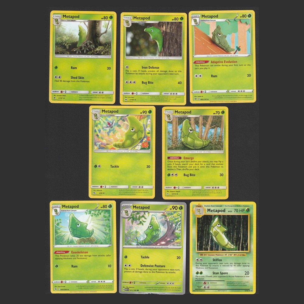 Metapod Pokemon Card Collection Set of 8 English Cards Grass Type