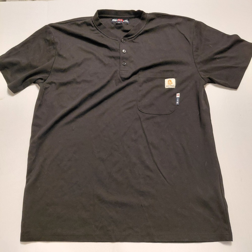 BOCOMAL Shirt Men XL FR Henley Short Sleeve Fire Resistant Cat 2 Black