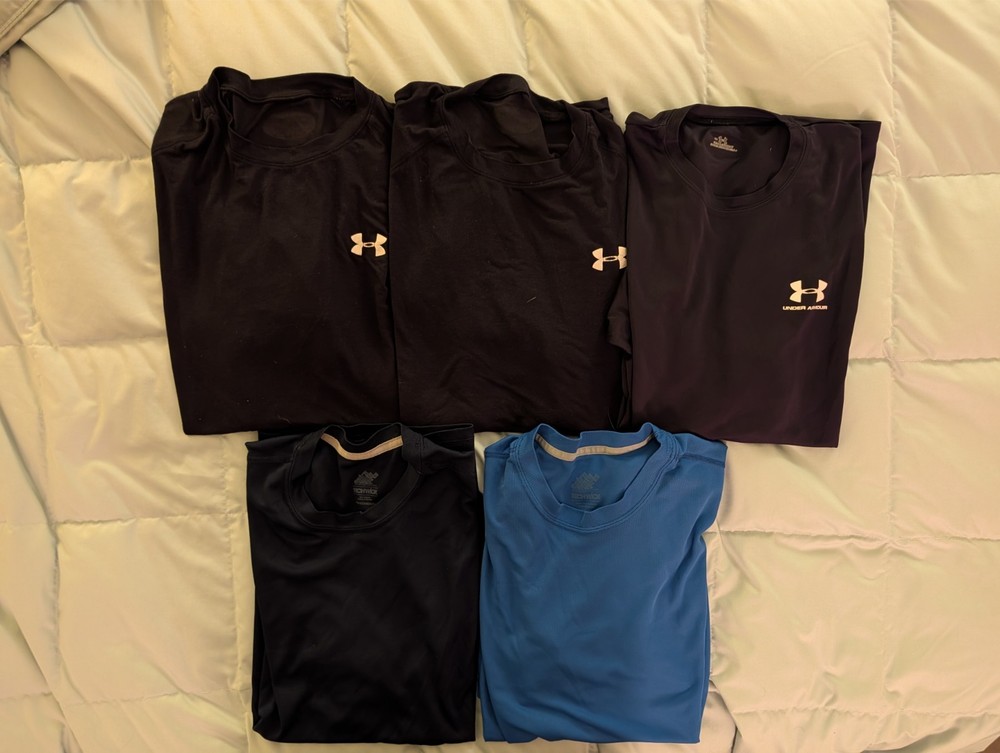 Lot of 5 Men's Medium Synthetic Wicking T Shirts Under Armour EMS