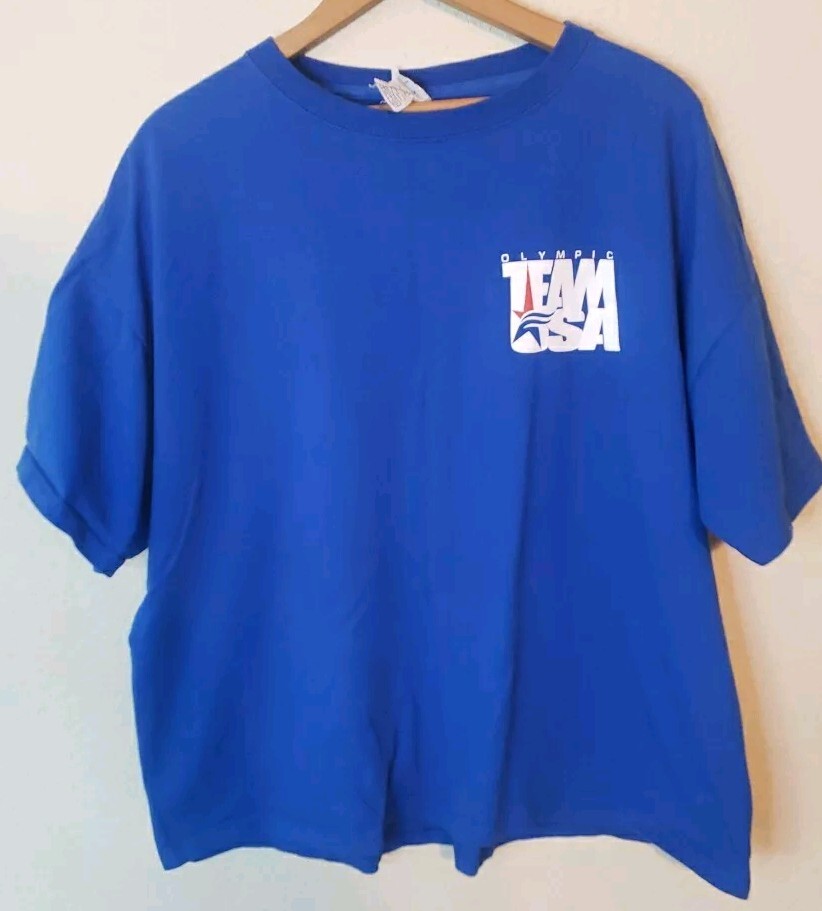 90s Y2K Olympic Team USA Faded Blue Big Logo T-Shirt Size XL