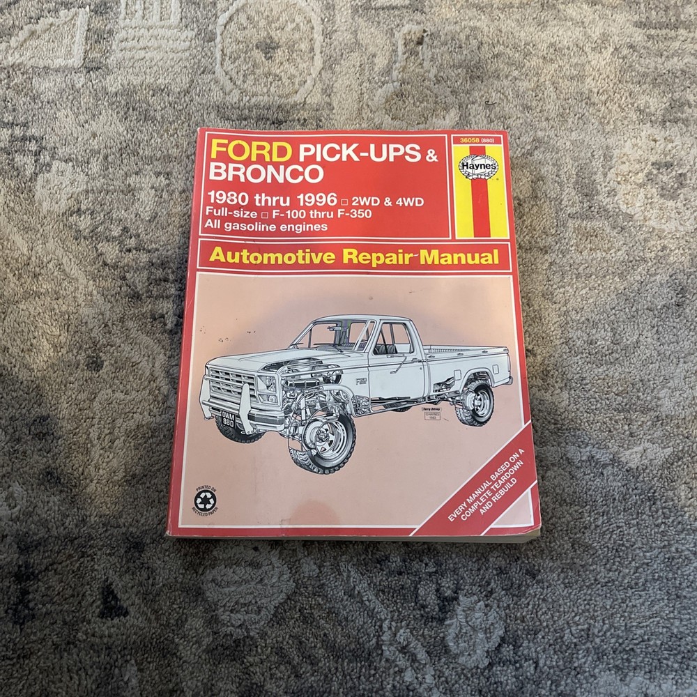 Haynes Ford Pick-Ups/F-100/F-250/F-350/Bronco/2WD/4WD 1980-1996 Repair Manual VG