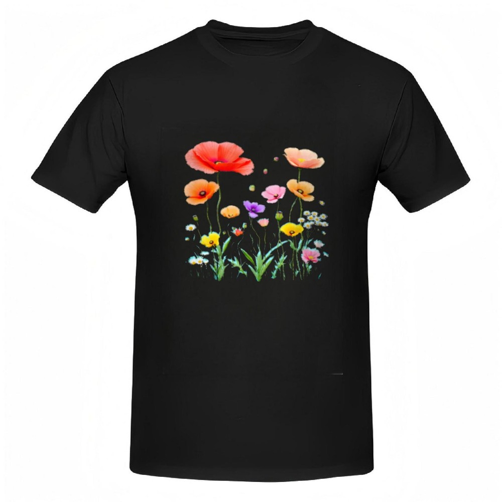 Floral Print Cotton Short Sleeve T-Shirt for Women - Vibrant Flowers Design