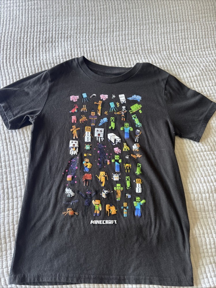 Kids Children’s Boys Minecraft Black T Shirt Medium Characters