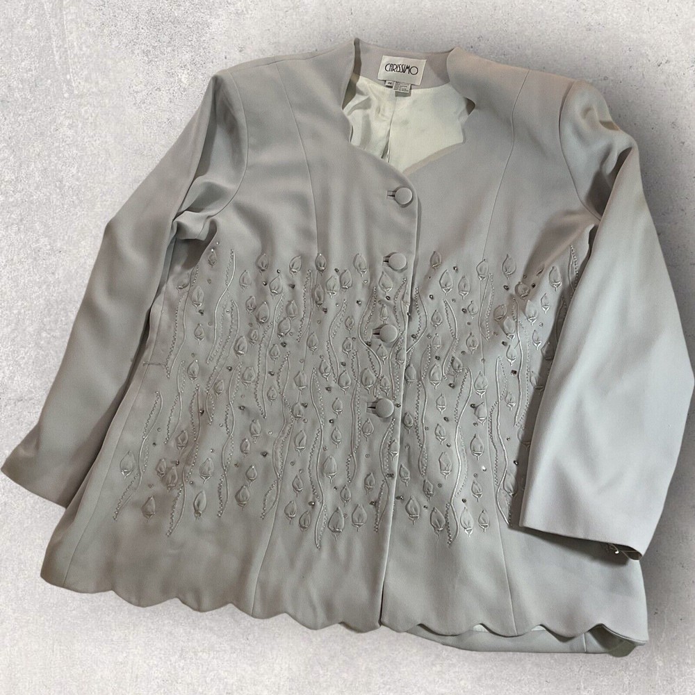 Carissimo Jacket Womens Sz 22 Silver Button Front Embellished Embroidered