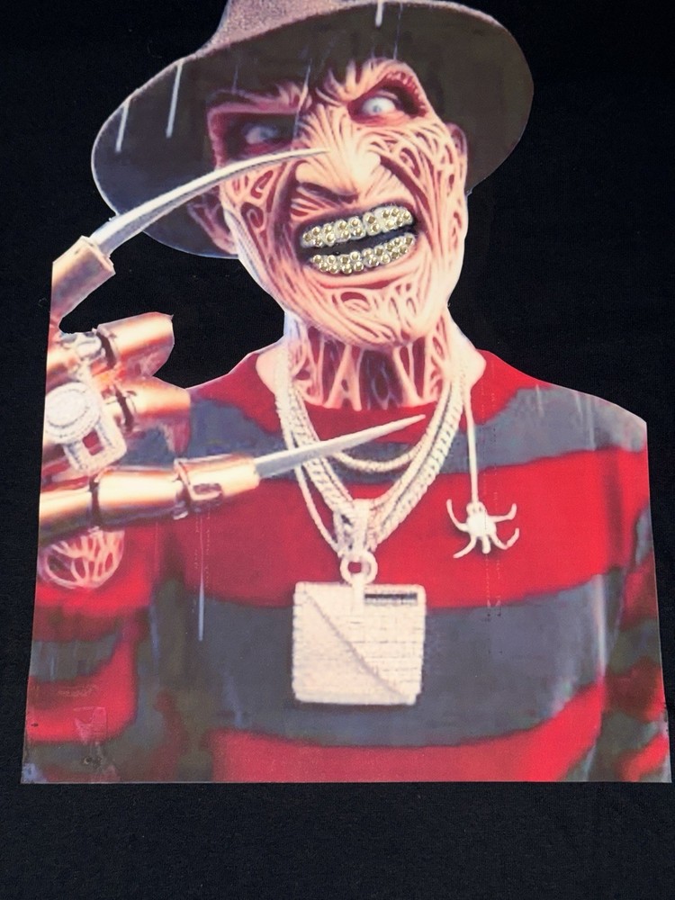 FATHERGOD-Freddy Krueger-Iced Out Graphic T-Shirt Xl Black (Rhinestones)