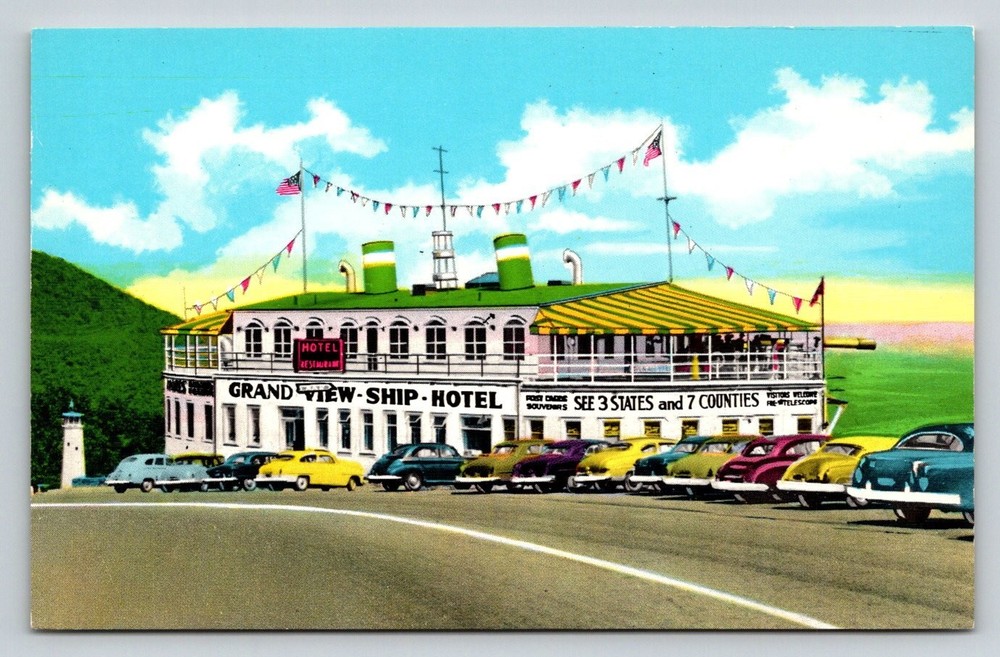 Grand View Ship Hotel PA Lincoln Highway Curteichcolor Vintage Postcard