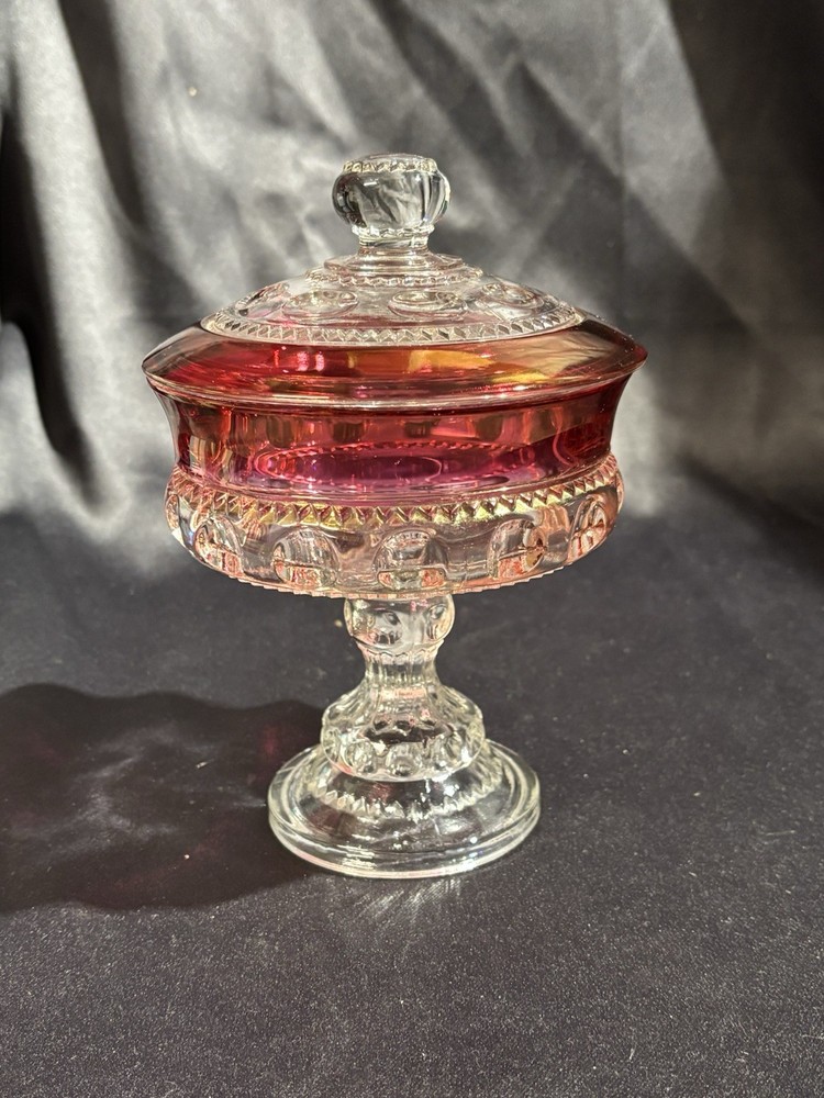 Beautiful Vintage Red/clear Glass Candy Dish With Elegant Design